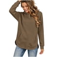 thumbnail image 5 of Inverlee Side Split Curved Hem Pullover Hoodies Solid Drawstring Hood Front Kangaroo Pocket Loose Daily Long Sleeve SweatshirtsBrown(S-XXL), 5 of 6