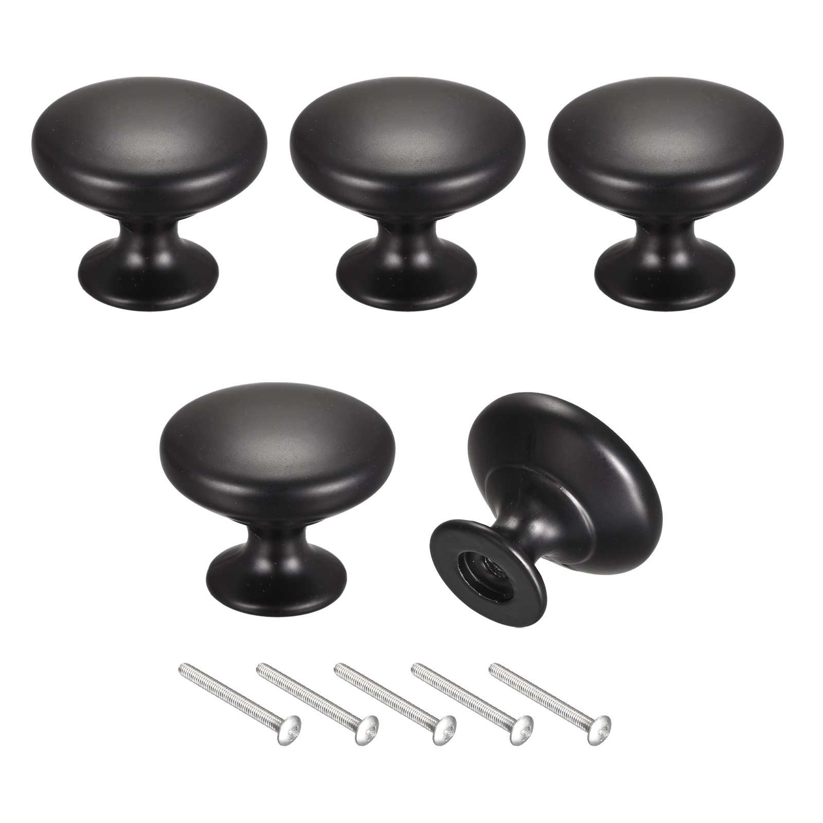 30mm(1.18") Round Drawer Knobs Pull Handles Zinc Alloy Matt Black 5