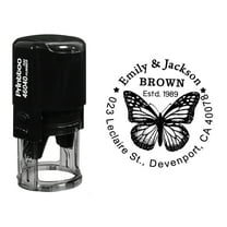 Printtoo Self Inking Custom Round Return Address Rubber Stamp Butterfly Monogram Personalized Stamper-Black