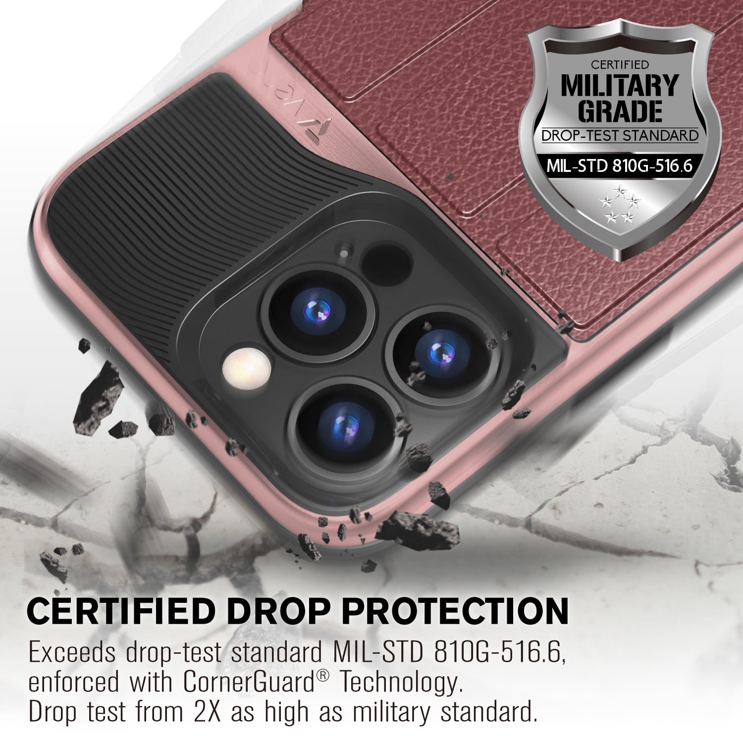 Vena vCommute Wallet Case Compatible with Apple iPhone 14 Pro Max (6.7"-inch), (Military Grade Drop Protection) Flip Leather Cover Card Slot Holder with Kickstand - Rose Gold / Red / Black