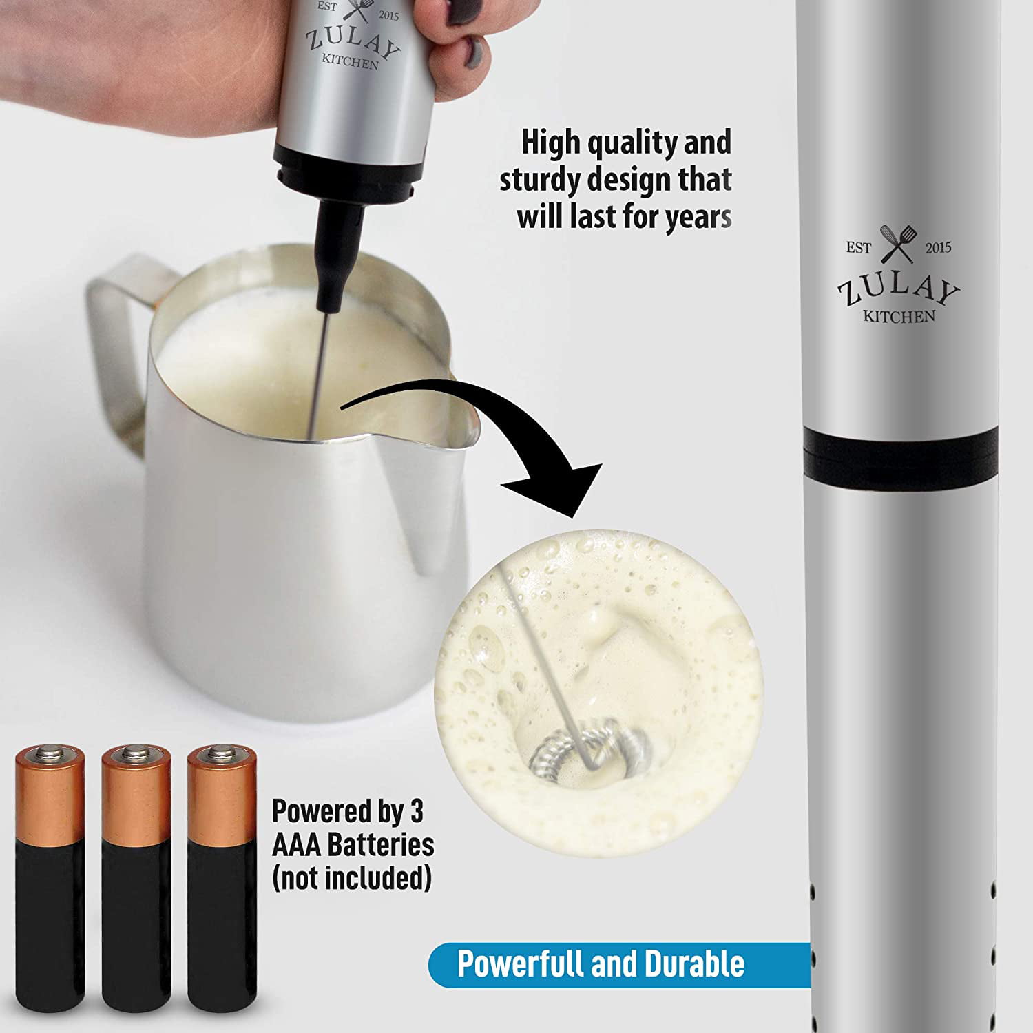 Zulay Milk Bliss 180 Degree Foldable Milk Frother Travel-Friendly Handheld  Foam Maker Black/Silver 
