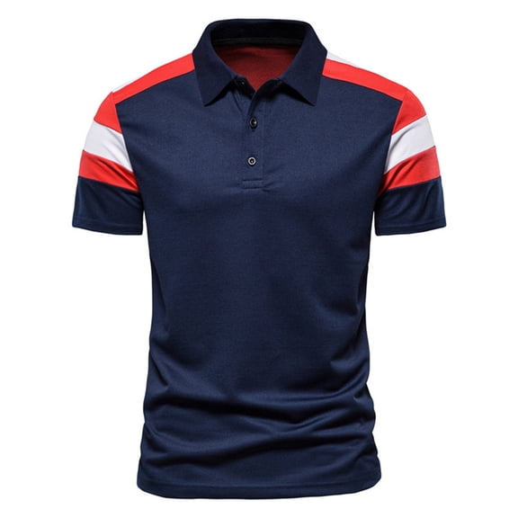 outfmvch polo shirts for men summer three-color stitching short-sleeved lapel t-shirt womens tops navy