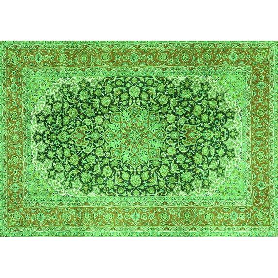 Ahgly Company Indoor Rectangle Medallion Green Traditional Area Rugs, 8' x 10'