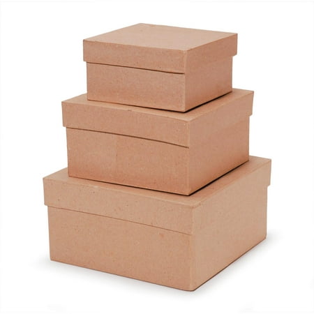 Paper Mache Square Box Set of 3 (Best Paper Mache Paste)