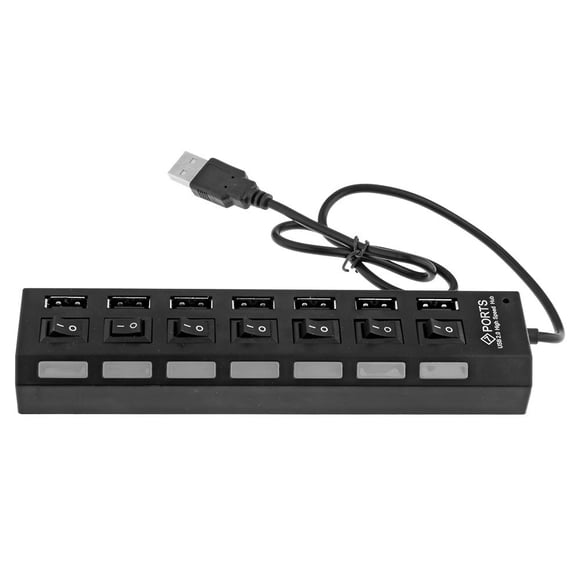 7 Ports USB Hub Splitter with On/Off Switches Long Cord for Laptop Desktop PC Computer Charging Devices Data Transfer