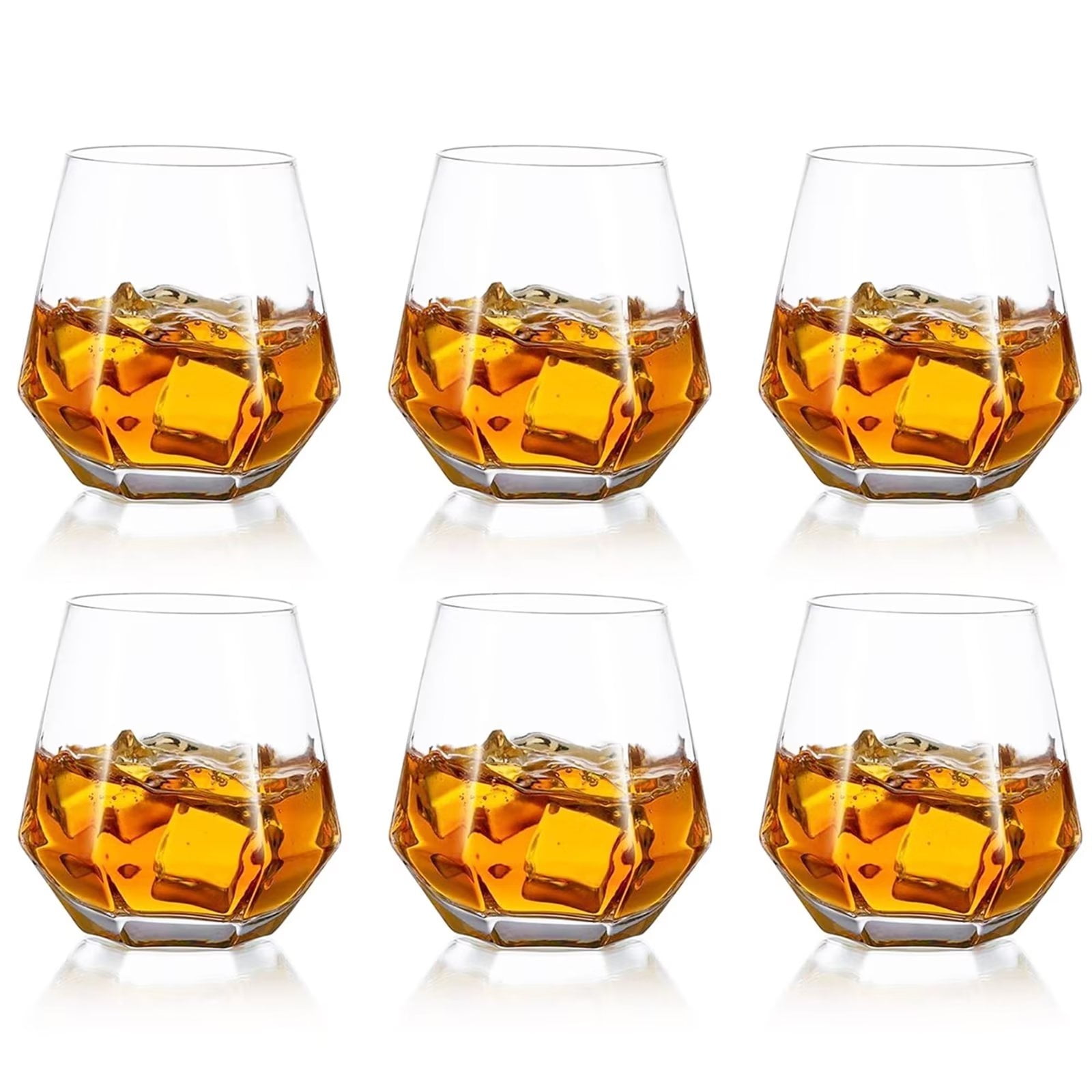 Glasseam Old Fashioned Diamond Whiskey Glasses Set of 6 Clear 10oz