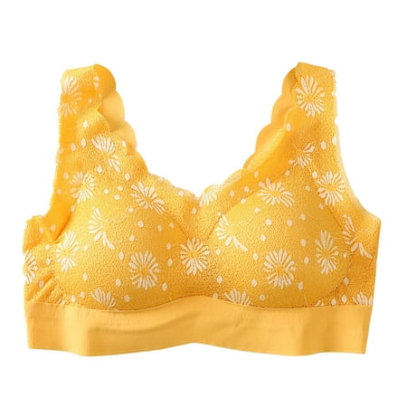 

rygai Bra No-breasted Elasticity Women Adjustable Shoulder Strap Wireless Brassiere for Sleeping Yellow M