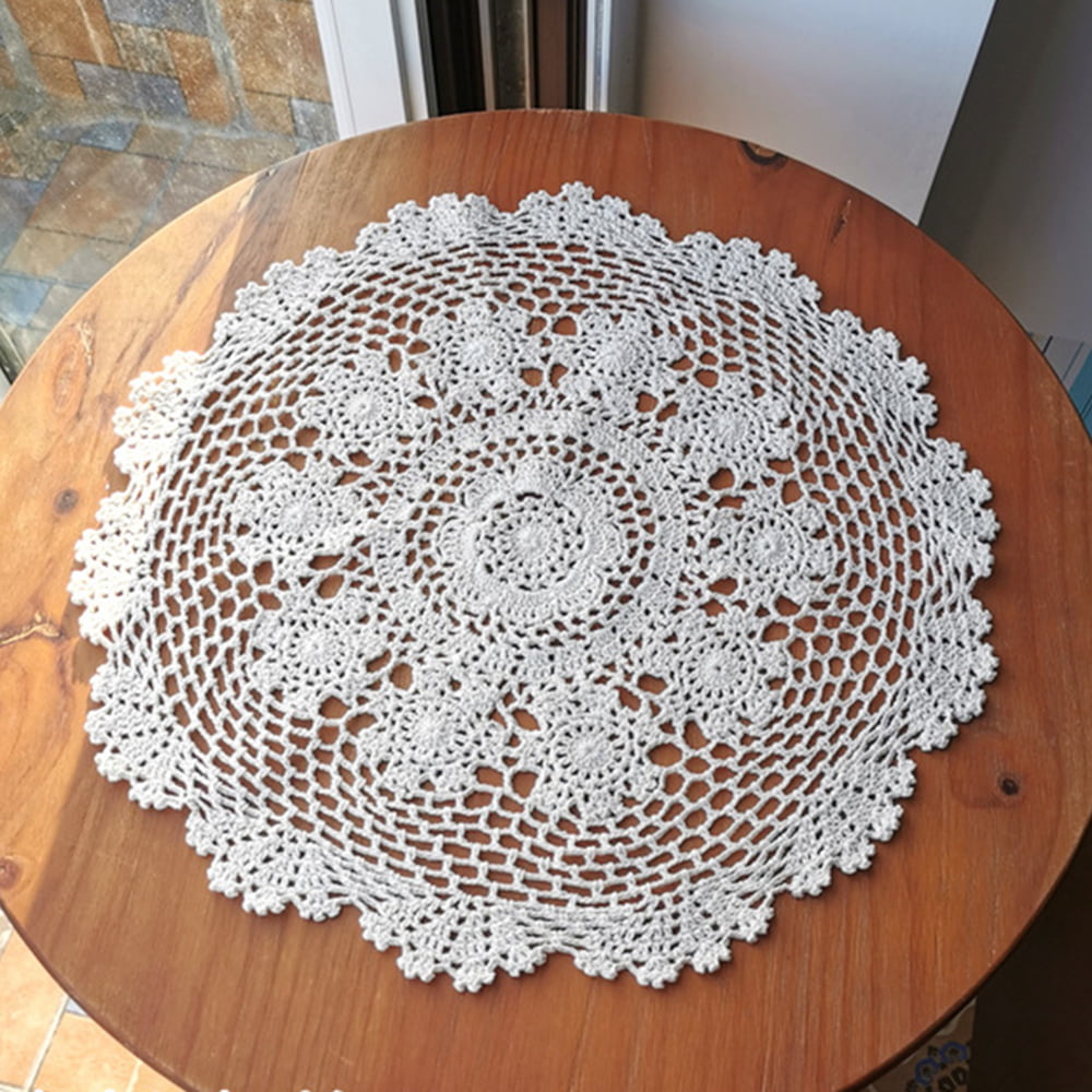 White Vintage Crochet Cotton Tablecloth Round Lace Table Cloth Topper Floral 35" 