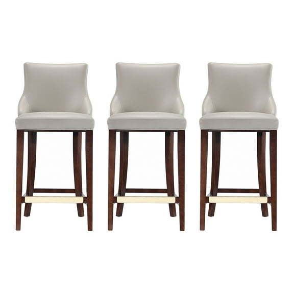 Manhattan Comfort Shubert Barstool with Solid Wood Frame in Light Gray- Set of 3