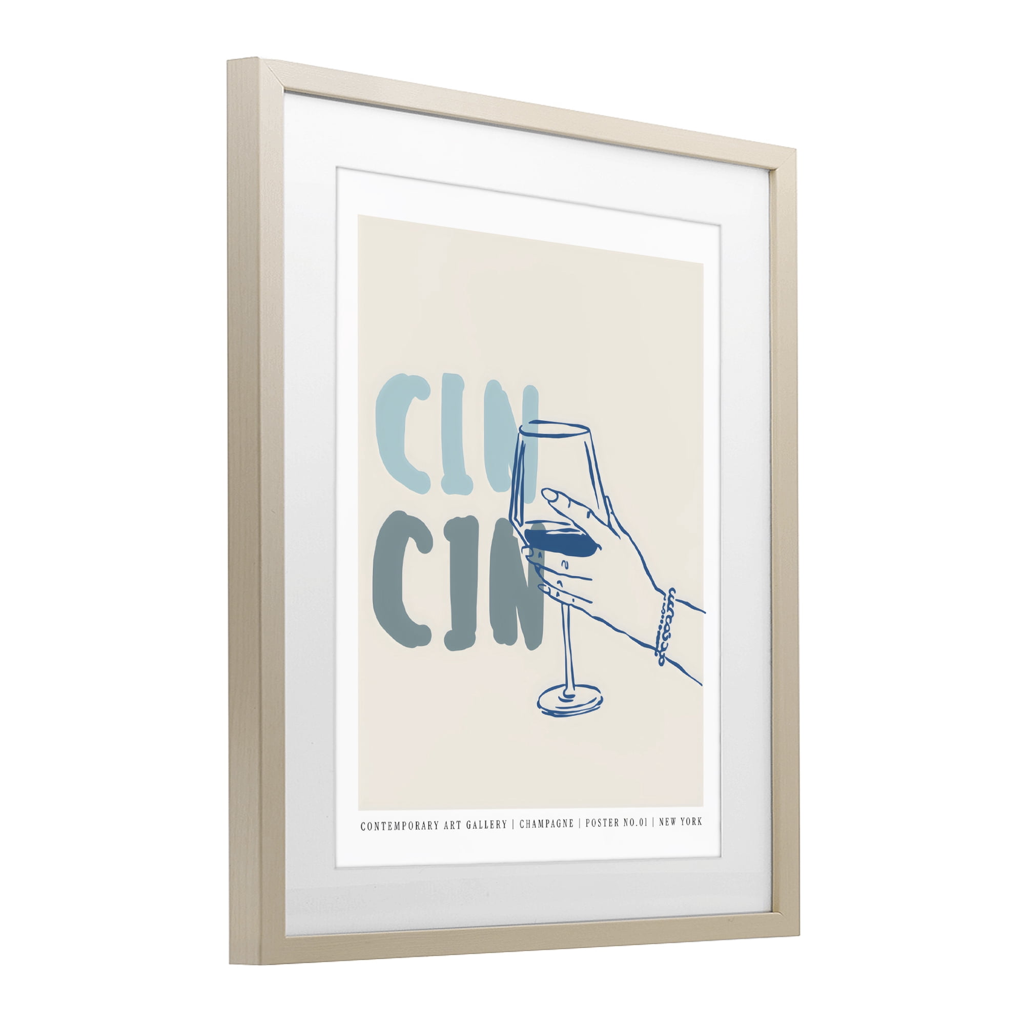 Stupell Industries Cin Cin Blue Champagne Toast Birch Framed Print Under Glass, design by The Prints Vibe