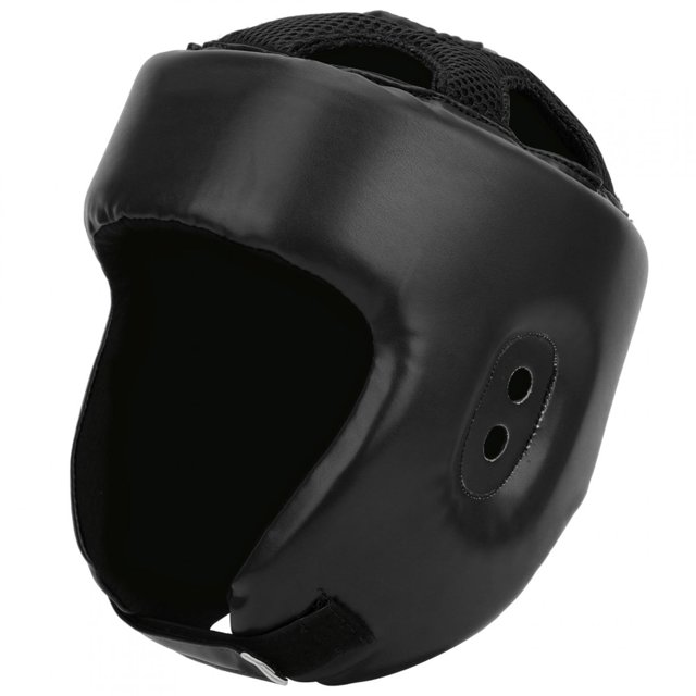 Boxing Helmet PU, Head Guard Sanda Kickboxing Leather Adjustable Training DefenseBlack Large Size