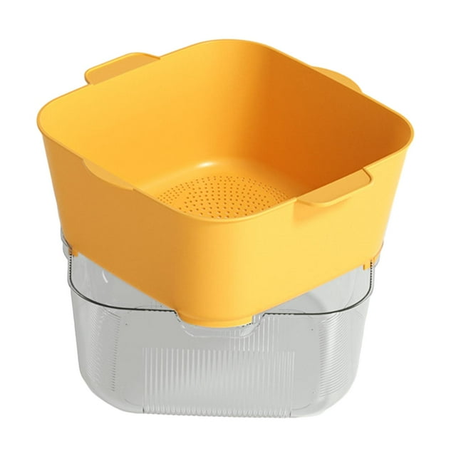 Cesta de Drenaje de Doble Capa, Cuenco para Lavar , Cesta para Remojar, Escurridor, Contenedor de Alimentos para El Hogar Y La Cocina Amarillo
