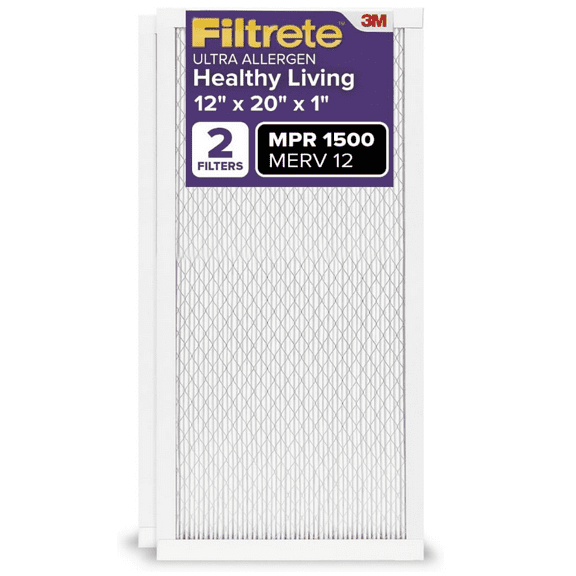 Filtrete 12x20x1 AC Furnace Air Filter, MERV 12, MPR 1500 ULTRA ALLERGEN Healthy Living