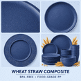 thumbnail image 5 of Homienly Dorm Dishes Set, 35-Piece Wheat Straw Dinnerware for 7, Plates Bowls & Cups, Lightweight Reusable Stackable Tableware, Microwave & Dishwasher Safe, College Apartment, Dark Blue, 5 of 8
