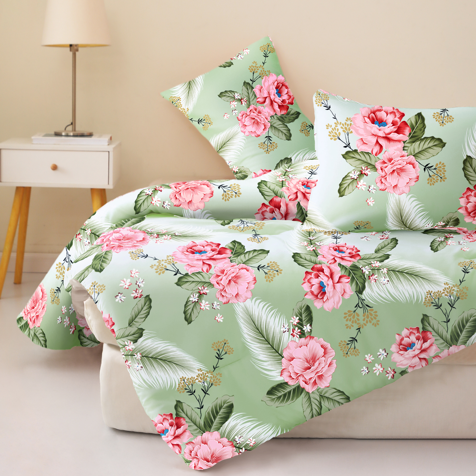 Exclusivo Mezcla 3-Piece Floral Queen Comforter Set, Microfiber Bedding Down Alternative Comforter for All Seasons with 2 Pillow Shams, Pink