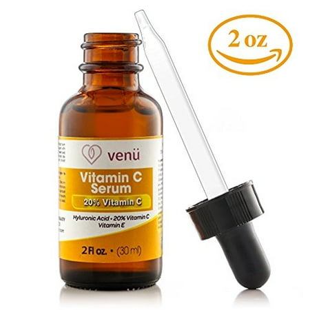 Venu Vitamin C Serum, with Hyaluronic Acid, Aloe and Vitamin E. Skin Nutrient, helps Smooth Facial Skin Fade Age Spots, Lighten Dark Eye Circles and Fine Lines 2 oz (2