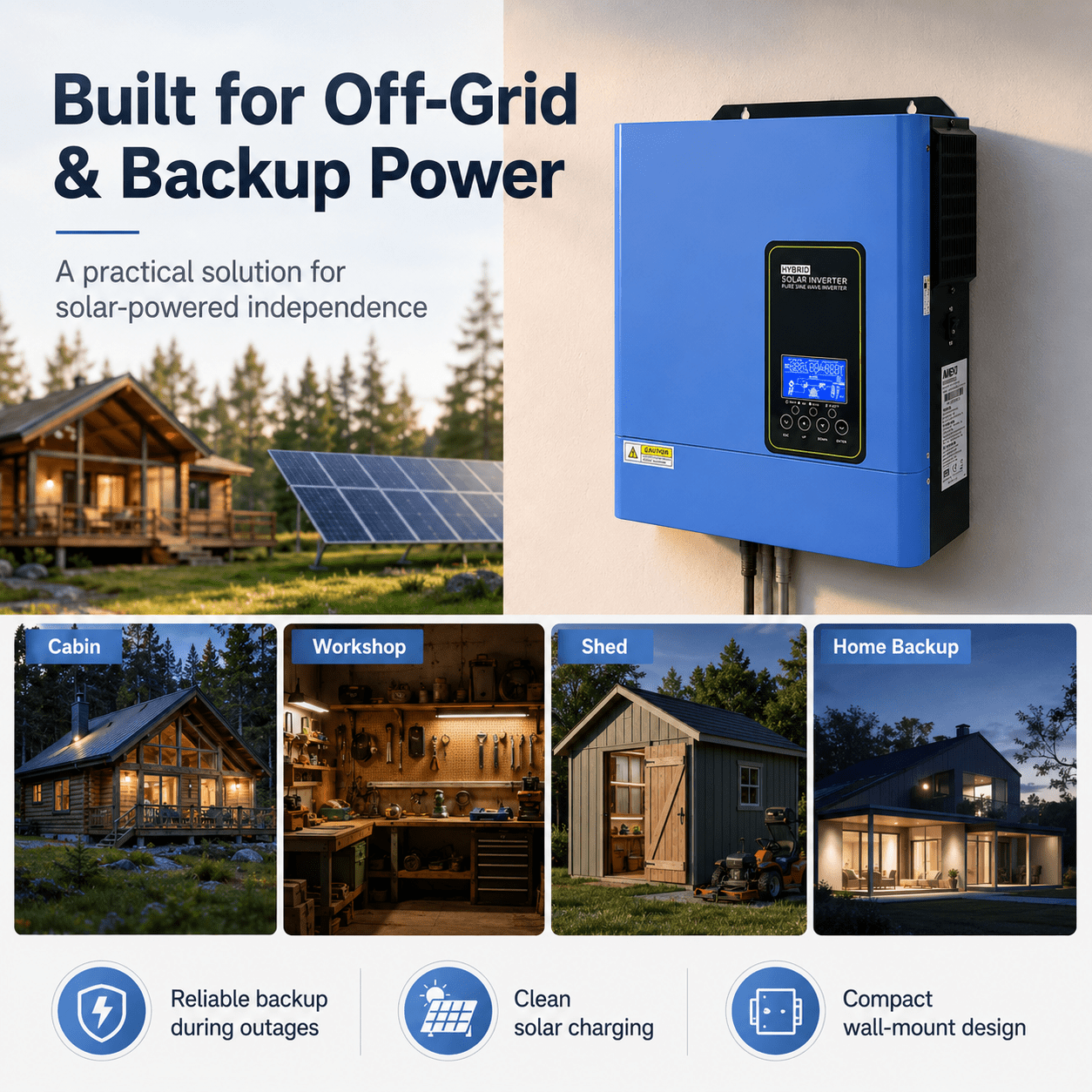 4200W 24V Hybrid Solar Inverter, 120V Pure Sine Wave Inverter Charger with 120A MPPT Solar Charger, Max 6200W PV Input, 500VDC PV, Off Grid Inverter for Home, RV, Cabin, Battery Backup