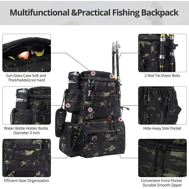 KSCD Fishing Tackle Backpack Outdoor Large Fishing Tackle Bag  Water-Resistant Fishing Backpack with Rod Holder Backpack for Trout Fishing  Outdoor Sports Camping Hiking…… 