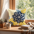 thumbnail image 3 of Sm:)e Navy Blue Yellow Waterproof Dahlia Floral Throw Pillow Covers 18x18 Inch Set of 2, Outdoor Farmhouse Decorative Square Cushion Cases for Patio, Living Room, Sofa, Bed, 3 of 8