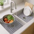 thumbnail image 3 of Dependable Industries Essentials 2-Pack Plastic Sink Protector Mats with Center Drain Cutout – Protect Sink, Glasses & Dishes from Scratches & Breaks – 12" x 11" (Gray), 3 of 5