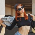 thumbnail image 4 of "Sunglasses Oversized Round Frame S Asymmetric Ink Personalized Women's Sun Shade Sunglasses A8", 4 of 5