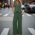 thumbnail image 2 of Women's Casual Wear Women's Button Down Sleeveless Vest Shirt Straight Wide Leg Pants With Pocket Suit Linen Capris For Women Casual Summer, 2 of 6