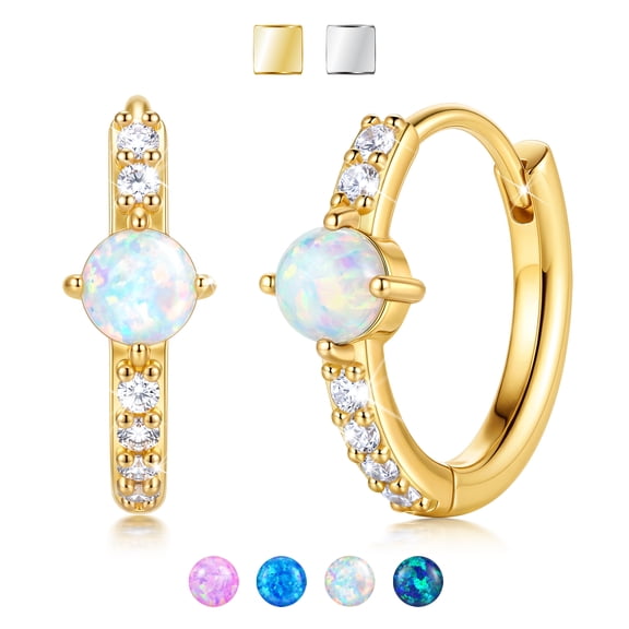 Beautlace 18K Gold Plated Opal Huggie Hoop Earrings for Women,Hypoallergenic Oval White Opal and CZ Dainty Earrings,Anniversary Birthday Jewelry Gift for Her Mom Wife Girlfriend Daughter