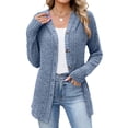 thumbnail image 2 of Qzwdhjm Women's Cardigan Sweaters Ribbed Knit Hooded Button up Cardigans Mid Length Long Sleeve Sweater Coat with Pockets Casual Fall Outerwear, 2 of 8