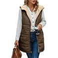 thumbnail image 4 of NAYTOAO Women Long Puffer Vest: Fall Zip up Reversible Fleece Jacket Winter Warm Sleeveless Hooded Coat with Pockets, 4 of 8