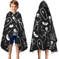 thumbnail image 3 of Halloween Skeleton Coffin Pattern Hooded Bath Towel，50"x30" for Ages 3 To 12 Kids, Quick Dry Lightweight Soft Microfiber Hood Beach Towel Cover Up for Kids, 3 of 7