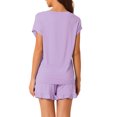 thumbnail image 3 of Conjuntos de pijama para mujeres INSPIRE CHIC, camisetas de manga corta con pantalones cortos, bolsillos, suaves, conjuntos de lounge con volantes, L púrpura, 3 of 6