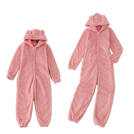 

Sunisery Women Plush Sleep Romper Thick Long Sleeve Zipper Cute Bear Ear Hat Hooded Fuzzy Jumpsuit Winter Warm Overalls Loungwear