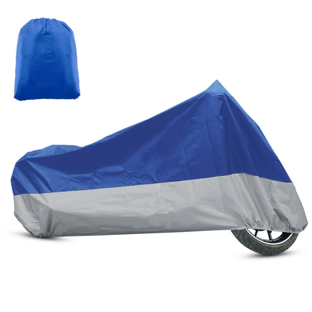 Motorcycle Cover All Season Universal Weather Waterproof Sun Outdoor Protection with Storage Bag Fits Up to 96.46'' Moto Cover XL Blue Silver Tone
