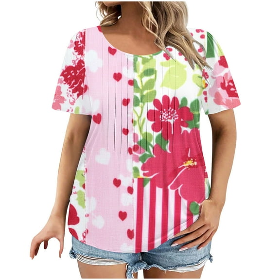 Womens Plus Size Tops Tunic Short Sleeve Crew Neck Shirts Casual Summer Blouse, Limited Time Clearance Under 10 Dollars #20