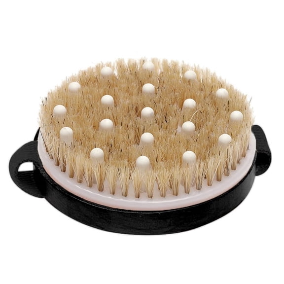 Avilana Exfoliating Body Brush with Natural Bristles, Dry/Wet Brushing, Massage Nodule for Circulation
