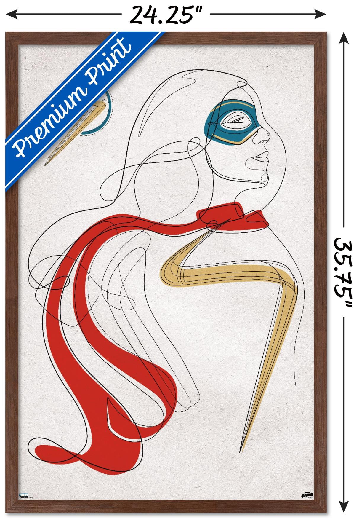 Marvel Ms. Marvel - Line Drawing Wall Poster, 22.375" x 34" Framed