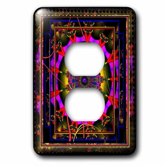 3dRose MANDALA 3 psychedellic buddhism hinduism purple yellow red NewAge fractal mandala multicoloured - 2 Plug Outlet Cover (lsp_23498_6)