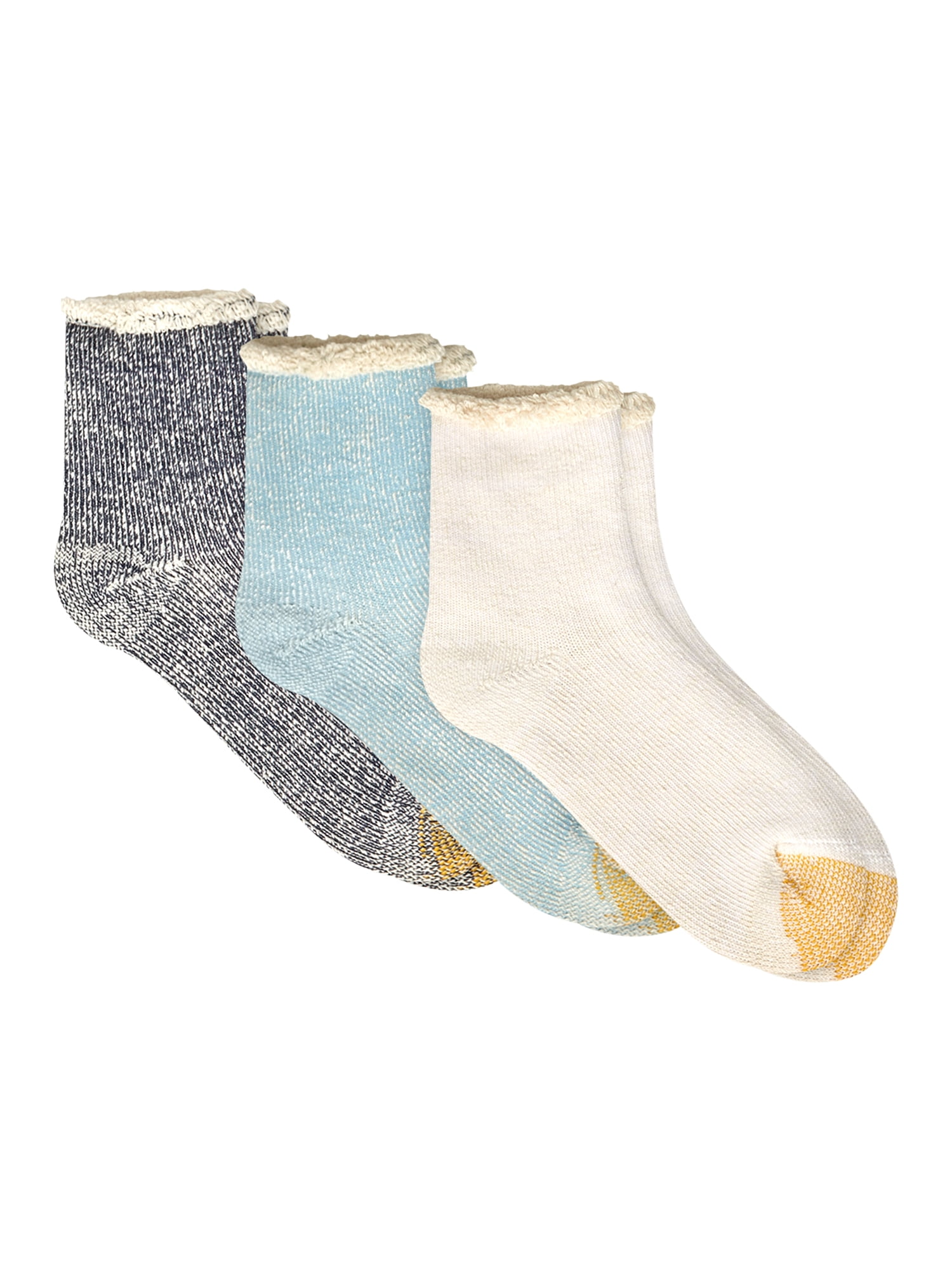 GoldToe Edition Women's Roll Top Terry Quarter Socks Assorted, 3 Pairs, Size 6-9