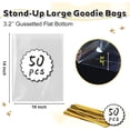 thumbnail image 3 of Cellophane Bags 10x14 Inch, 50 Pack Clear Plastic Gift Bags with Bottom Gusset for Stand-Up Display, Medium Cello Wrap for Large Goodies, Treats, Party Favors, Mugs, Includes 50 Ties, 3 of 5