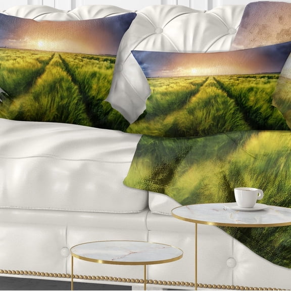 Designart Storm and Light on Meadow - Landscape Printed Throw Pillow - 12x20