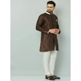 thumbnail image 3 of eloria Men's Trendy Indian Traditional Brown & White Silk Blend Solid Sherwani With churidar, 3 of 8