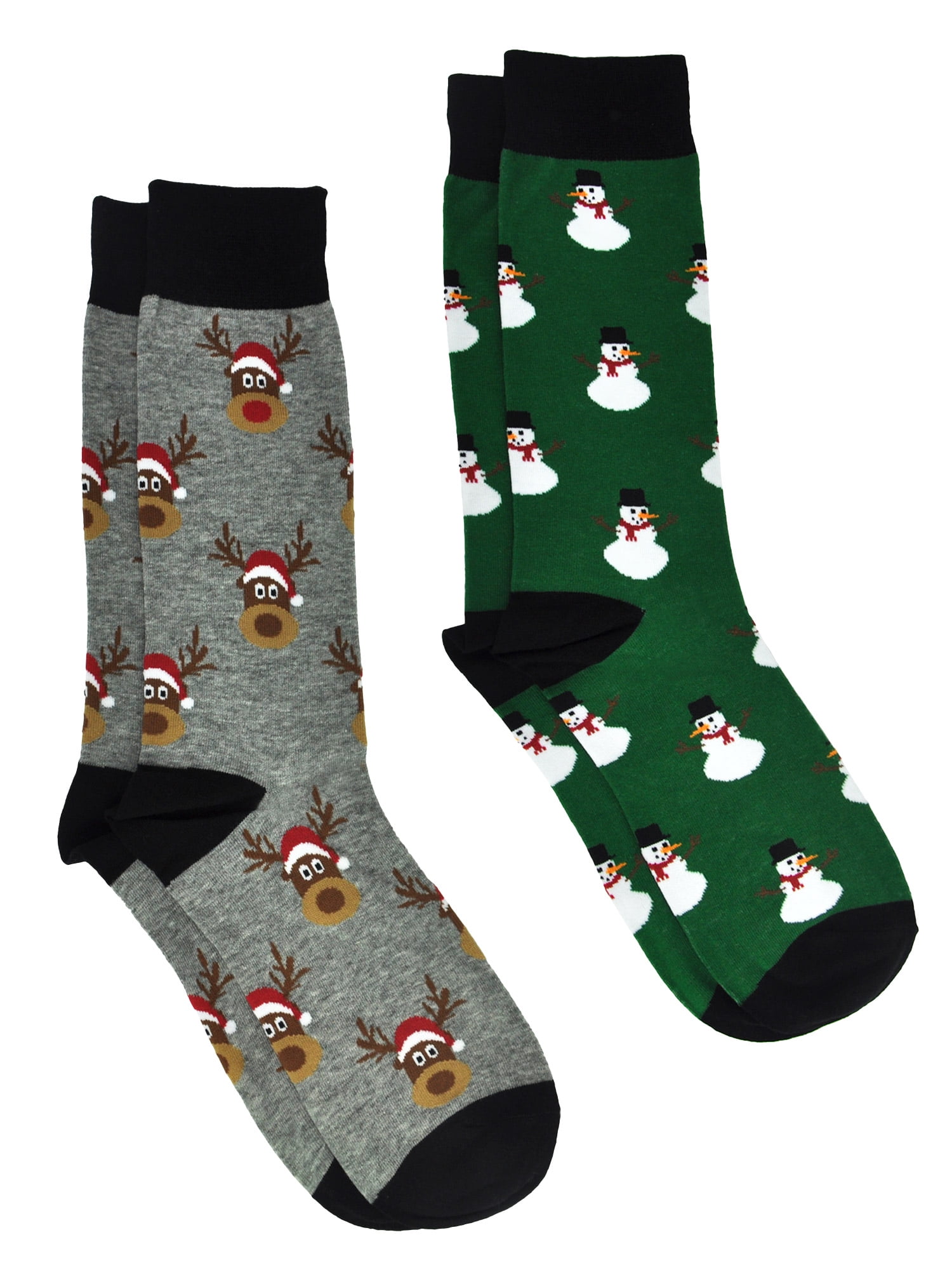 Men's Christmas Socks Snowmen All-Over Print & Reindeer Size (10-13) 2 ...