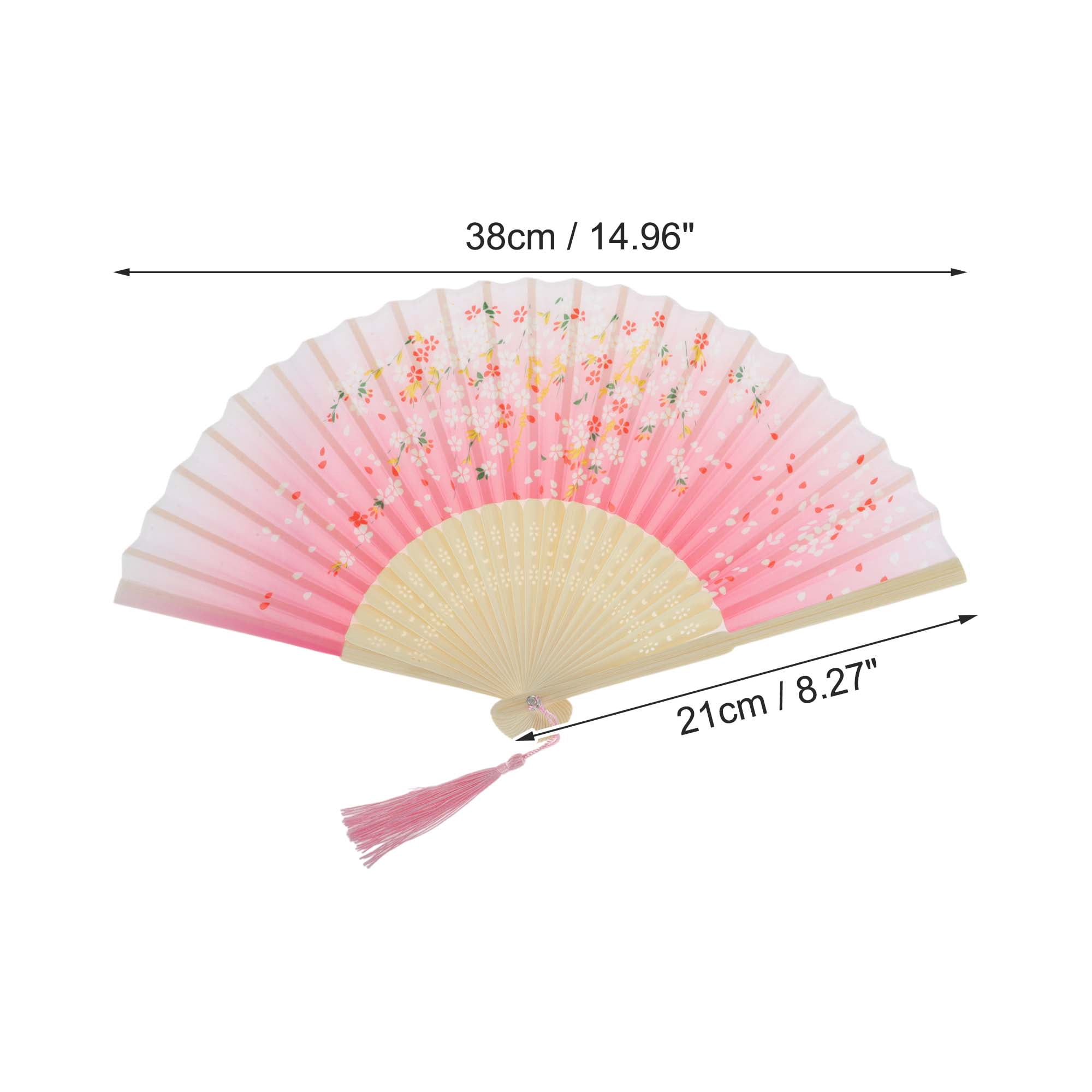 Unique Bargains Ancient Style Folding Fan 1Pc for Parties Rose Red [Floral Print]