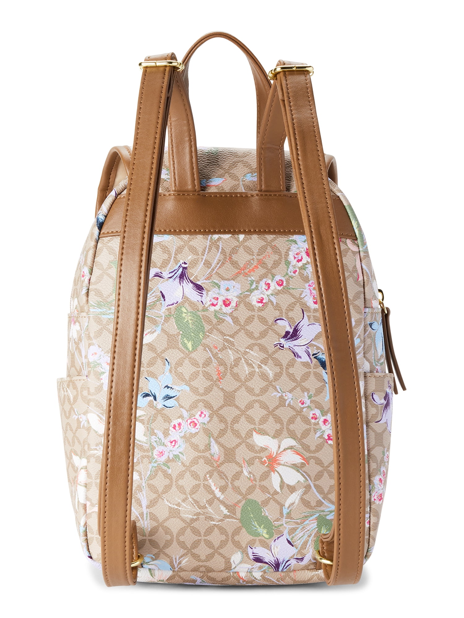Time and Tru Floral Mini Backpack in Cream and Brown with Blue Accents Blue Daisy Print Backpack: Trendy Floral Travel Bag - Etsy main image 4