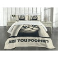 thumbnail image 3 of Ambesonne Cat Quilted Bedspread Set 3 Pcs, Are You Poopin' Retro Funny, King Size, Dark Blue Ivory, 3 of 5