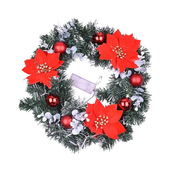 Vikakiooze Christmas Pre-lighted Artificial Christmas Wreath, Spruce, White Lights, Decorated With Frosted Balls, Flowers 15.75 Inches Christmas Decorations