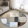 thumbnail image 2 of Modern Brown Beige Large Area Rugs for Bedroom Living Room, Soft Non Slip Carpet Bedside Rug, Grey White Color Blocks Round Floor Cover Kitchen Accent Rug 3.3' for Dining Room/Office, 2 of 9