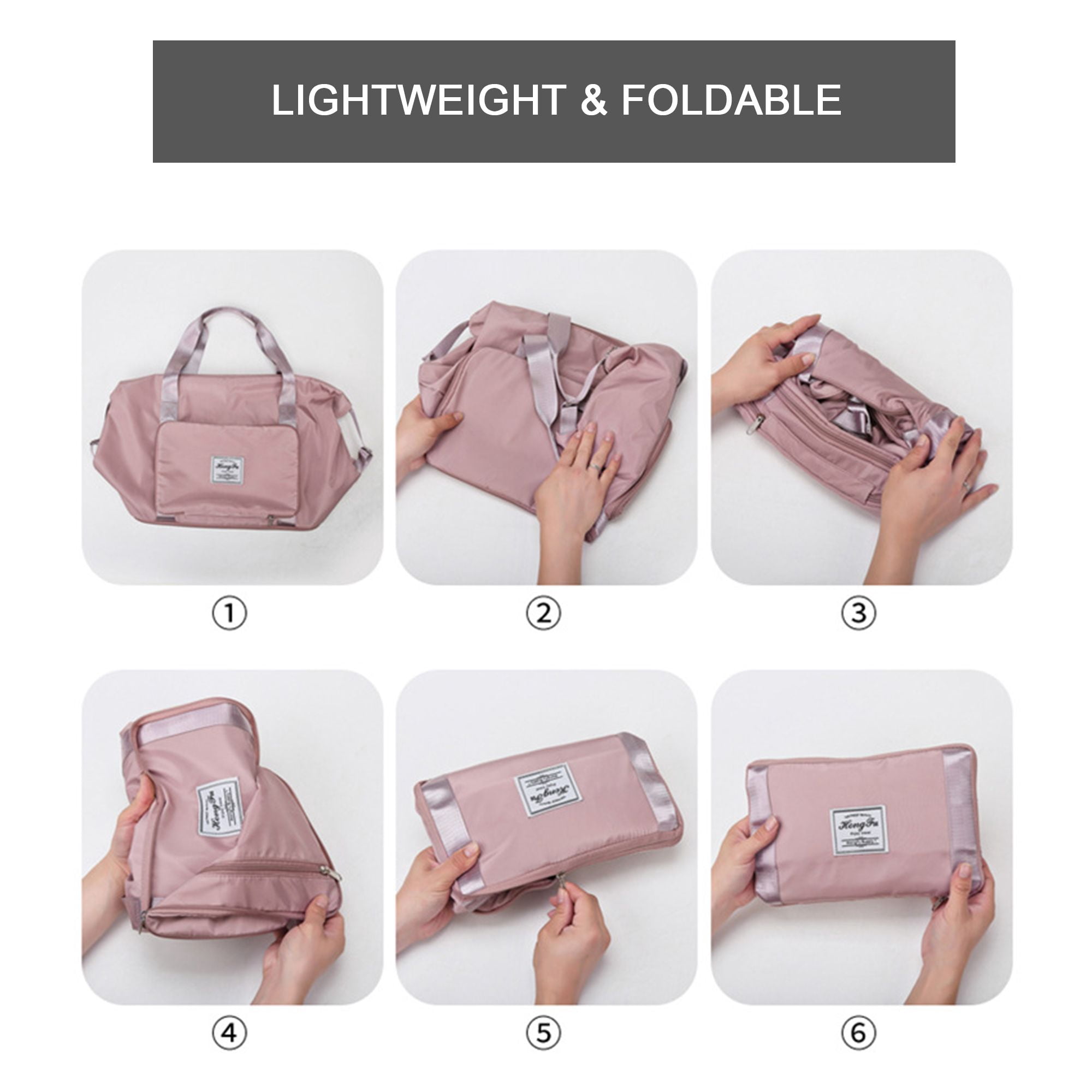 Gustave Women Large Folding Weekender Travel Bag Lightweight Sport Duffle Bags Waterproof Foldable Tote Carry on Luggage - Pink