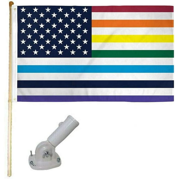 5' Wood Flag Pole Kit W/Nylon White Bracket 3x5 USA Rainbow Old Glory Poly Flag