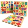 thumbnail image 1 of Rompecabezas para niños pequeños, rompecabezas de madera con forma de número de letra del alfabeto ABC, juguetes de aprendizaje para niños y niñas de 2 a 4 años, rompecabezas 3 en 1, bloques educativo, 1 of 3